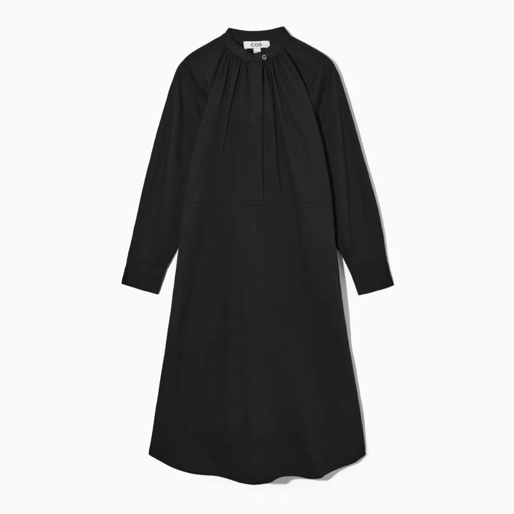 COS Relaxed Fit Gathered Midi Shirt Dress